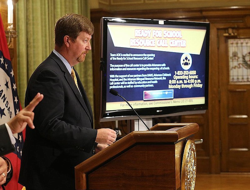 Education Secretary Johnny Key said Wednesday that the state's response to school districts that refuse to comply is "something we hope we don't have to explore." More photos at arkansasonline.com/86briefing/. (Arkansas Democrat-Gazette/Thomas Metthe)