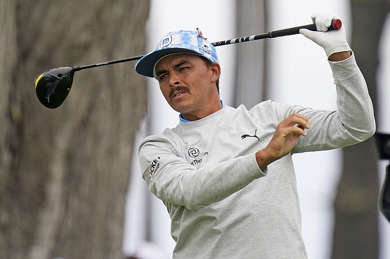 Rickie Fowler watches his tee shot on the seventh hole Thursday during the first round of the PGA Championship at TPC Harding Park in San Francisco. 