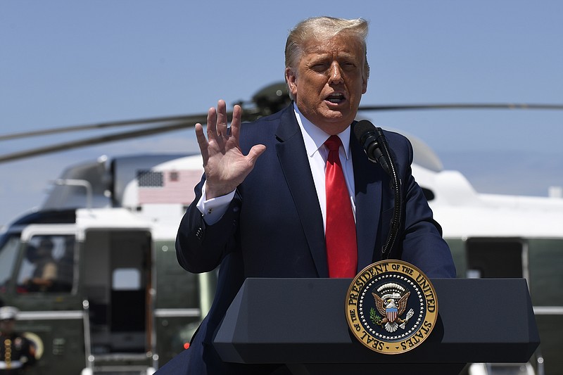 President Donald Trump speaks during an event at Burke Lakefront Airport in Cleveland, Ohio, Thursday, Aug. 6, 2020. (AP Photo/Susan Walsh)