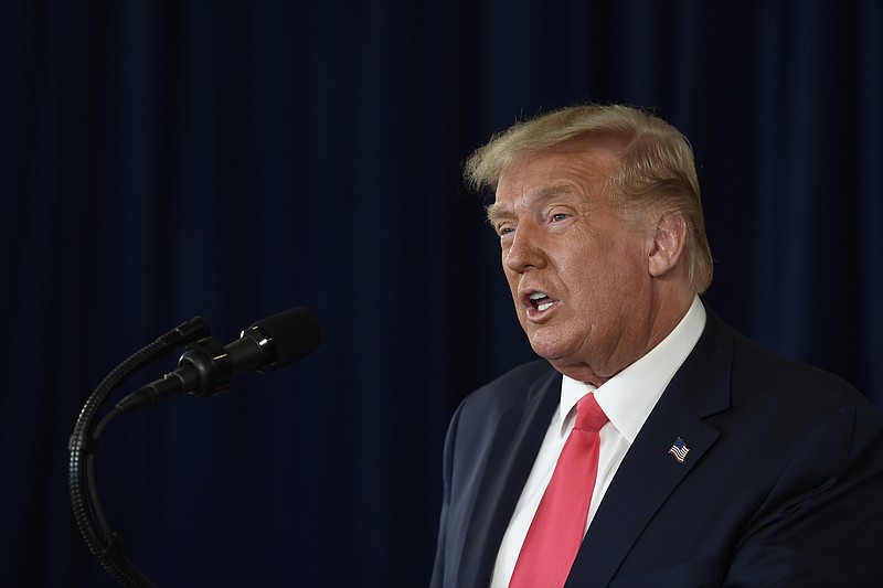 President Donald Trump speaks during a news conference at the Trump National Golf Club in Bedminster, N.J., Saturday, Aug. 8, 2020. (AP Photo/Susan Walsh)