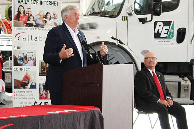 Gov. Mike Parson discusses the Emergency Broadband Investment Program on Tuesday at Callaway Electric Cooperative.