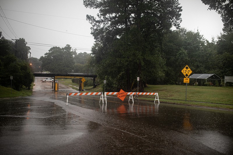 A sign blocks traffic from traveling under a bridge on West 40th Street in Texarkana, Texas, on Wednesday, Aug. 12, 2020. (Staff photo by Kelsi Brinkmeyer)