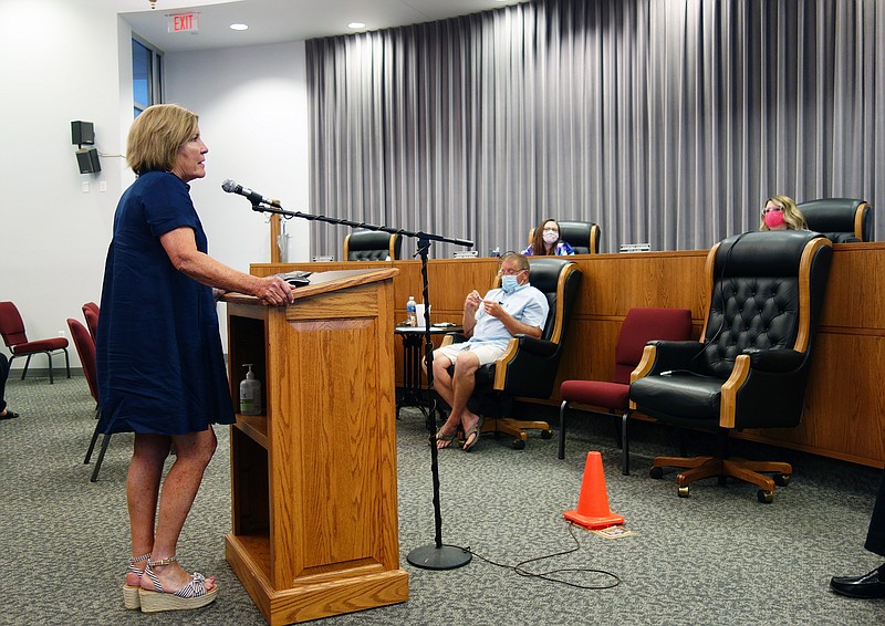 Kathy Holschlag, Fulton's chief financial officer, addresses the Fulton City Council during Tuesday evening's meeting. Despite efforts to publicize the program, as of Tuesday, fewer than 50 of the hundreds of accounts behind on utility payments had taken advantage of a CARES Act-funded aid program.
