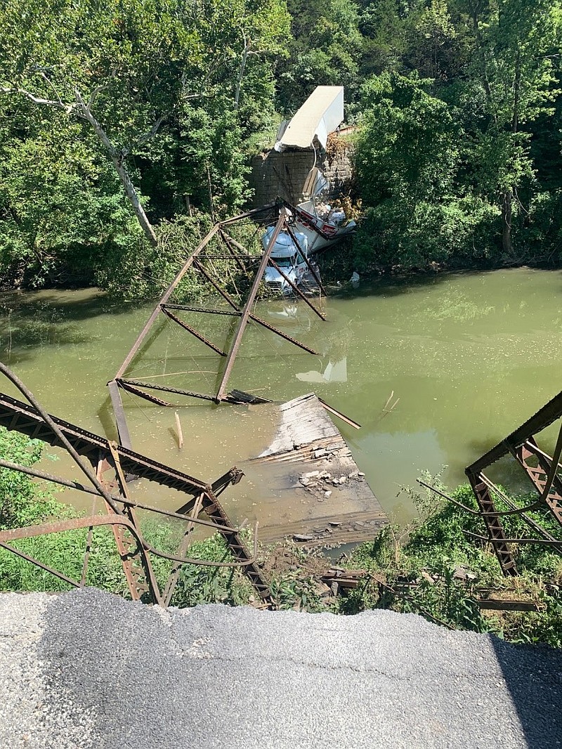 The Pentecostal Bridge near Westphalia collapsed Monday, Aug. 17, 2020, after a semi-trailer attempted to cross it.