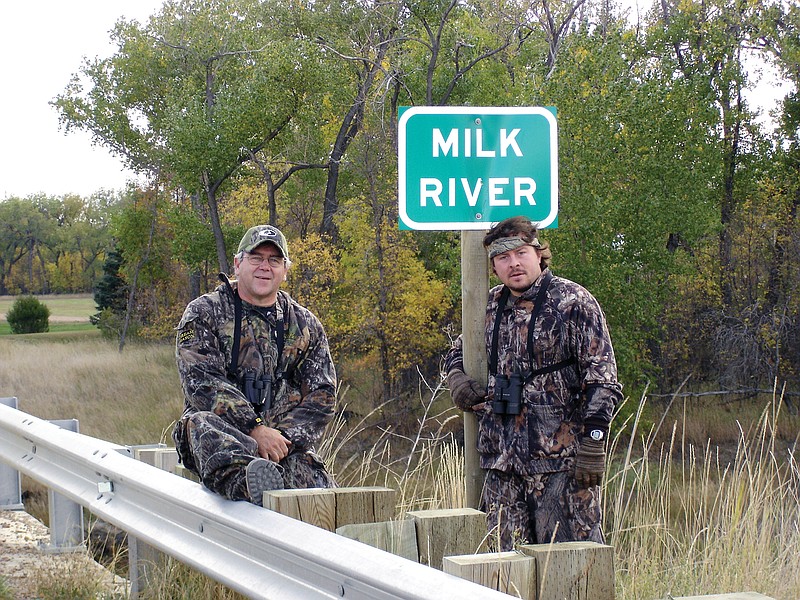 Tom Butler and Brandon Butler on a bow hunting trip to the Milk River in Montana.