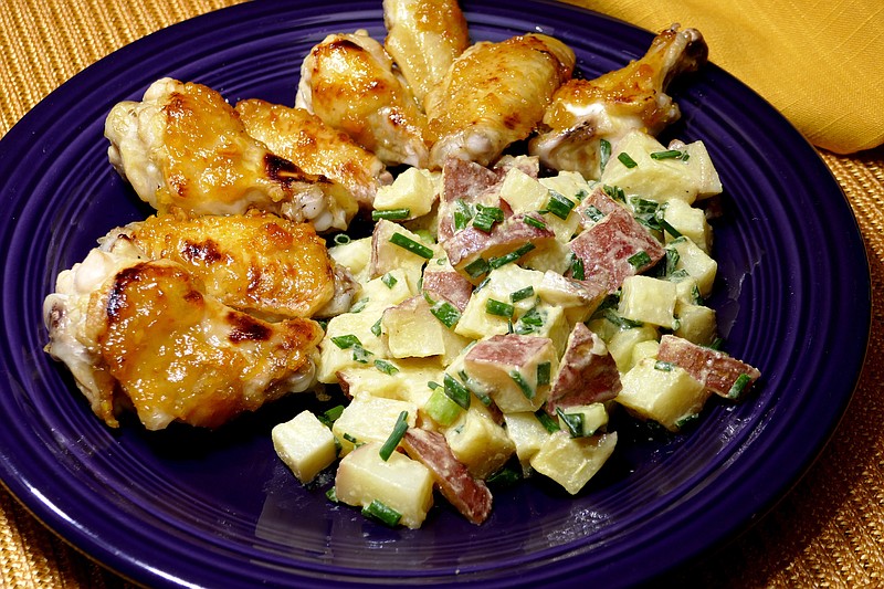 Honey Spiced Chicken Wings and Potato Salad. (Linda Gassenheimer/TNS) 