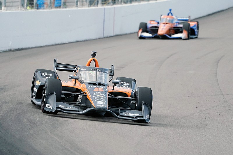 Pato O'Ward leads Scott Dixon during last month's IndyCar Series race in Madison, Ill.