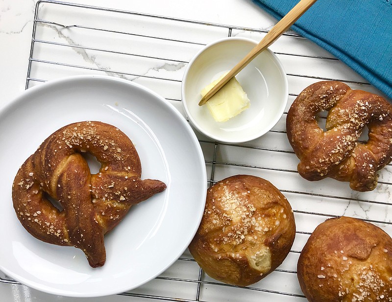 Preztels and pretzel rolls are best served warm with butter. (Arkansas Democrat-Gazette/Kelly Brant) 9/11/2020