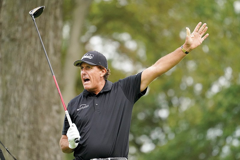 Phil Mickelson gestures after hitting his tee shot on the sixth hole during Thursday's first round of the U.S. Open at Winged Foot in Mamaroneck, N.Y.