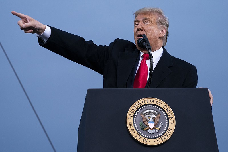 President Donald Trump speaks during a campaign rally at Fayetteville Regional Airport, Saturday, Sept. 19, 2020, in Fayetteville, N.C. (AP Photo/Evan Vucci)