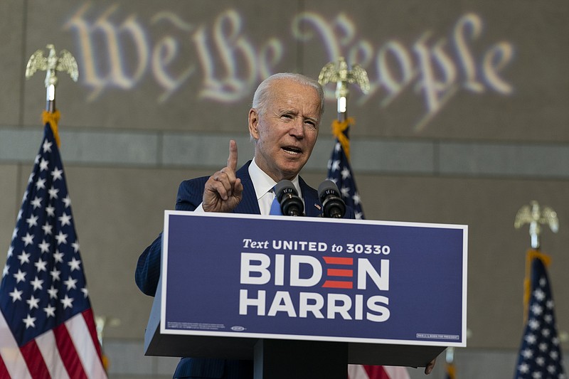 Democratic presidential candidate and former Vice President Joe Biden speaks at the Constitution Center in Philadelphia, Sunday, Sept. 20, 2020, about the Supreme Court. (AP Photo/Carolyn Kaster)