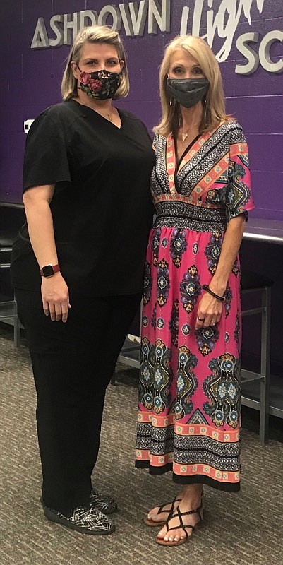Ashdown High School teachers Amy Silva, left, and Shauna Tipton served as experts for the Division of Career and Technical Education. (Photo by Ronda Pound/Ashdown Public Schools)
