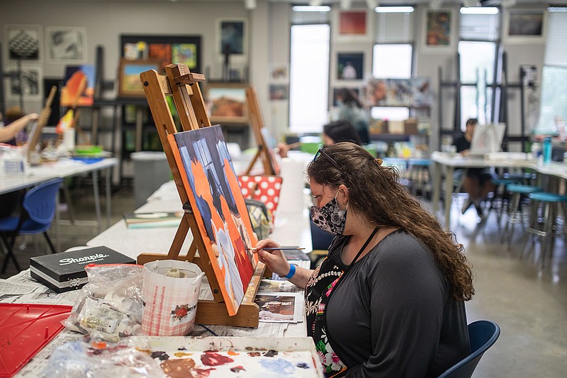 Elizabeth Ornberg, fine arts major at Texarkana College, works on a piece during her painting class on Thursday. The class, instructed by Angela Melde, is learning about techniques and prominent artists related to Hispanic heritage in honor of Hispanic Heritage Month taking place from Sept. 15th - Oct. 15th. Several Texarkana College courses are integrating coursework relating to Hispanic heritage during the month.