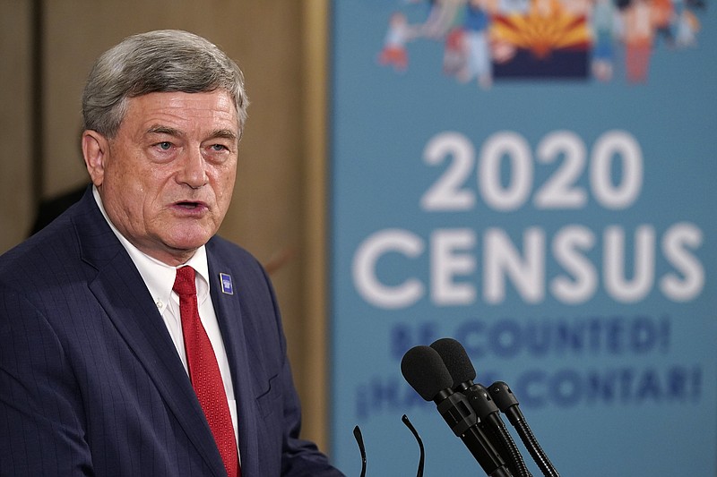 U.S. Census Director Steven Dillingham speaks as he joins Arizona Gov. Doug Ducey as they hold a news conference to urge Arizonans to participate in the nation's once-a-decade census population count Thursday, Sept. 17, 2020, in Phoenix. Ending the 2020 census at the end of September instead of the end of October, could cost Florida and Montana congressional seats and result in Texas, Florida, Arizona, Georgia, and North Carolina losing $500 million in federal funding for healthcare for its neediest residents. (AP Photo/Ross D. Franklin, Pool)