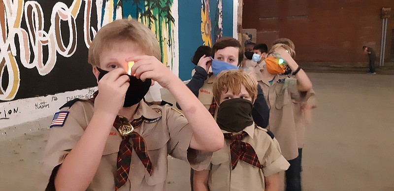 Webelos Scout Pack 19 of Texarkana, Ark., prepares for Saturday night's ghostly adventure in downtown Texarkana. Pack leader James Mattson said Pack 19 is the oldest active pack in the Four States Area, established in 1949.
