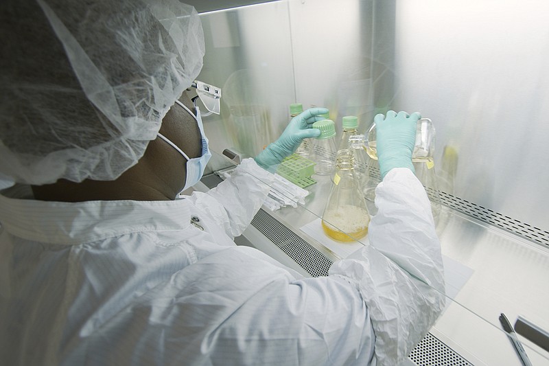 FILE - In this May 2020 photo provided by Eli Lilly, a researcher tests possible COVID-19 antibodies in a laboratory in Indianapolis. Antibodies are proteins the body makes when an infection occurs; they attach to a virus and help it be eliminated. (David Morrison/Eli Lilly via AP)