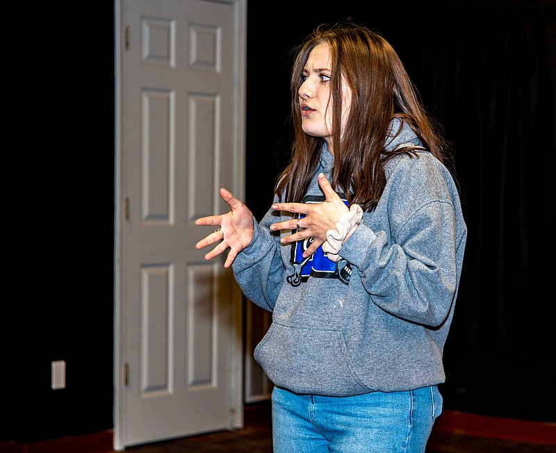 Persephone Hamler rehearses her original monologue in preparation for Scene One Theater's pandemic fundraiser.  (Ken Barnes / News Tribune)