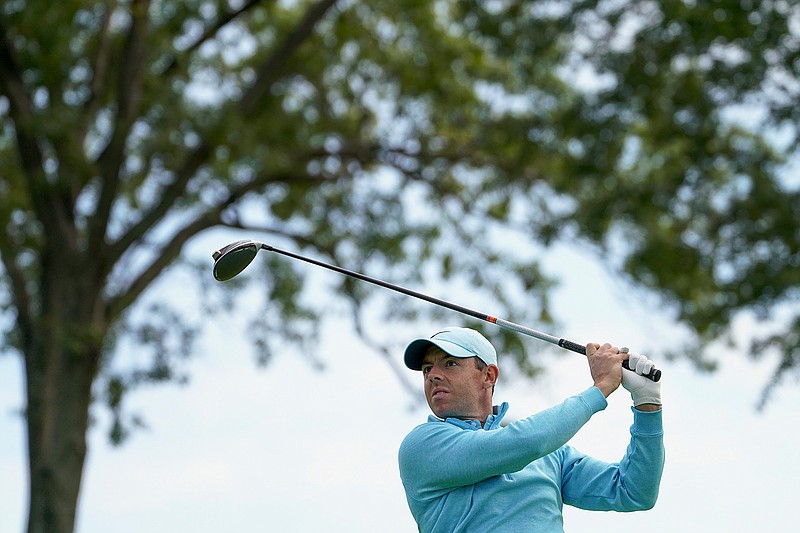  In this Sept. 20, 2020, file photo, Rory McIlroy, of Northern Ireland, plays his shot from the fourth tee during the final round of the U.S. Open golf tournament in Mamaroneck, N.Y. McIlroy is among those playing the CJ Cup at Shadow Creek this week north of Las Vegas. ( (AP Photo/John Minchillo, File)