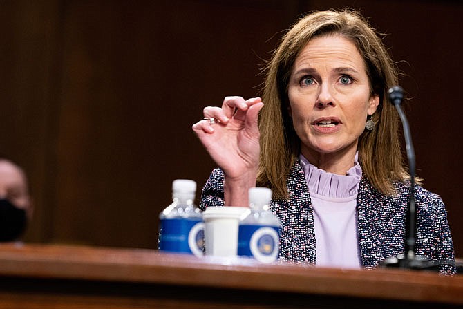 Supreme Court nominee Amy Coney Barrett speaks Wednesday during a confirmation hearing before the Senate Judiciary Committee on Capitol Hill in Washington. 