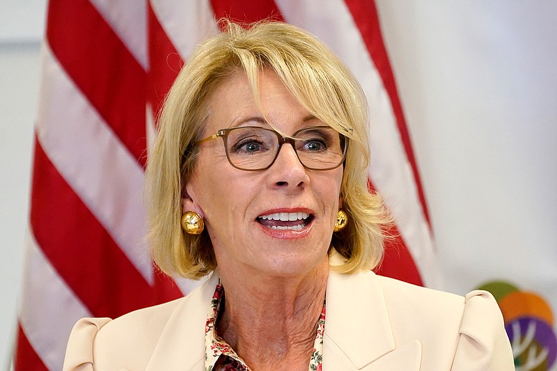 U.S. Secretary of Education Betsy DeVos speaks Thursday, Oct. 15, 2020, at the Phoenix International Academy in Phoenix. (AP Photo/Matt York)