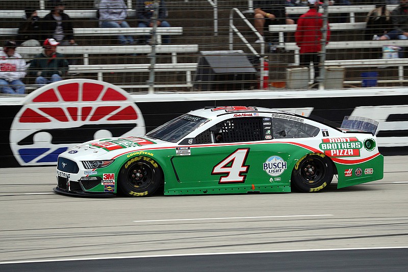 Kevin Harvick (4) drives down the front stretch during a NASCAR Cup Series auto race at Texas Motor Speedway in Fort Worth, Texas, Sunday, Oct. 25, 2020. (AP Photo/Richard W. Rodriguez)