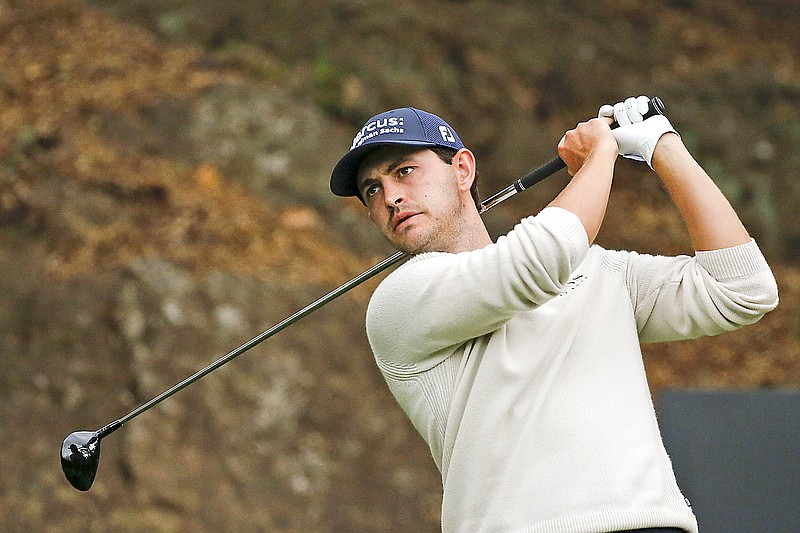 Patrick Cantlay hits from the 18th tee during Sunday's final round of the Zozo Championship in Thousand Oaks, Calif.