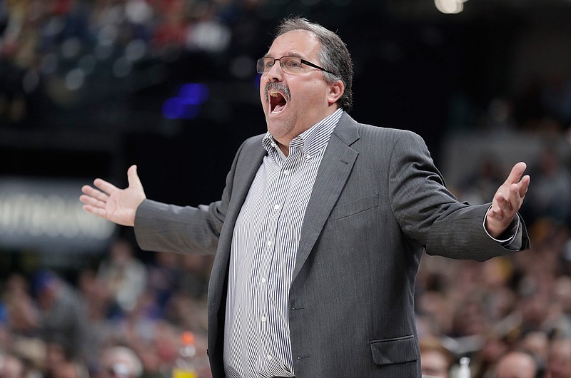 In this Dec. 15, 2017, file photo, Detroit Pistons head coach Stan Van Gundy gestures during the second half of an NBA basketball game against the Indiana Pacers in Indianapolis. Two people with knowledge of the situation say Stan Van Gundy has agreed to become the next coach of the New Orleans Pelicans, where he'll get the chance to work with No. 1 overall draft pick Zion Williamson. Van Gundy agreed to a four-year contract, according to one of the people who spoke Wednesday, Oct. 21, 2020, to The Associated Press on condition of anonymity because the hiring has not been announced. (AP Photo/Michael Conroy, File)