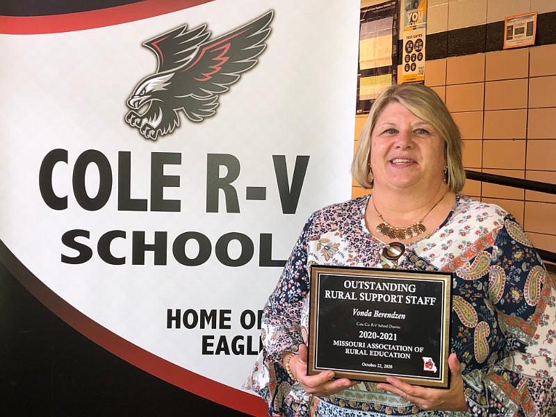 School secretary Vonda Berendzen was named "Outstanding Rural Support Staff" by the Missouri Association of Rural Education.