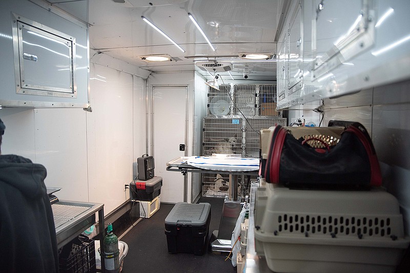 
A view of the inside of Animal Protection League's traveling vet truck is shown. The truck is in Texarkana every Thursday offering low cost spay and neuter surgeries, as well as low-cost yearly vaccinations. Vaccinations are offered to walk-ins from 10 a.m. to 2 p.m., but surgeries require an appointment, which can be made by calling Animal Protection League's Longview, Texas, office from 9 a.m. to 4 p.m. Monday through Friday.
