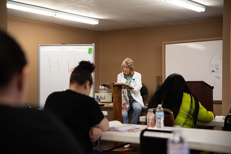  CNA Instructor Liz Gunn teaches a certified nursing assistant class at Mission Texarkana, which provides those in financial distress the opportunity to be certified to become certified.