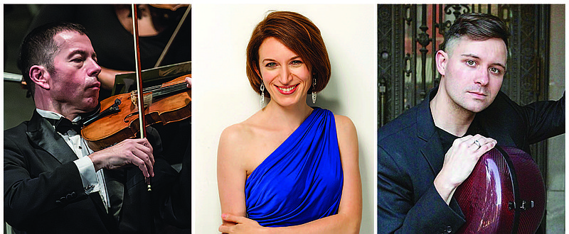 In a Perot Theatre concert starting at 7:30 p.m. Saturday, the Texarkana Symphony Orchestra presents "Happy Birthday, Ludwig!" with Philip Mann conducting. The evening features Kiril Laskarov, left, on violin; Tatiana Roitman-Mann, center, on piano and Brett Andrews on cello for what's called the "Triple Concerto" by Beethoven. (Photos courtesy Texarkana Symphony Orchestra)