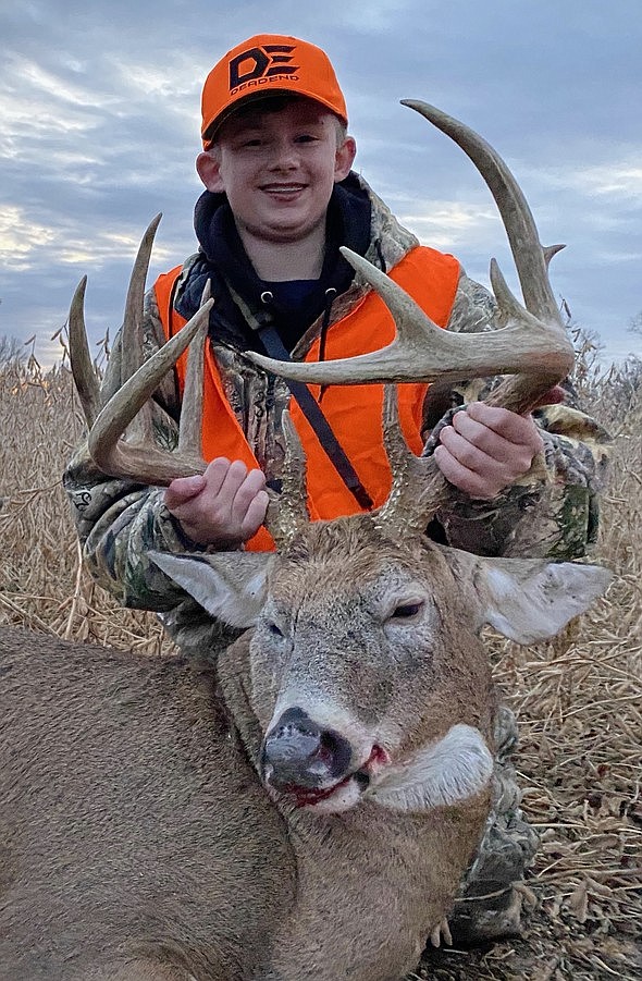 <p>Courtesy of Missouri Department of Conservation</p><p>Preliminary data show young hunters harvested 15,591 deer during the early youth portion of Missouri’s firearms deer season Oct. 31 through Nov. 1. Pictured is Tony Peters of Linn, who harvested this buck as part of a mentored hunt in Putnam County.</p>