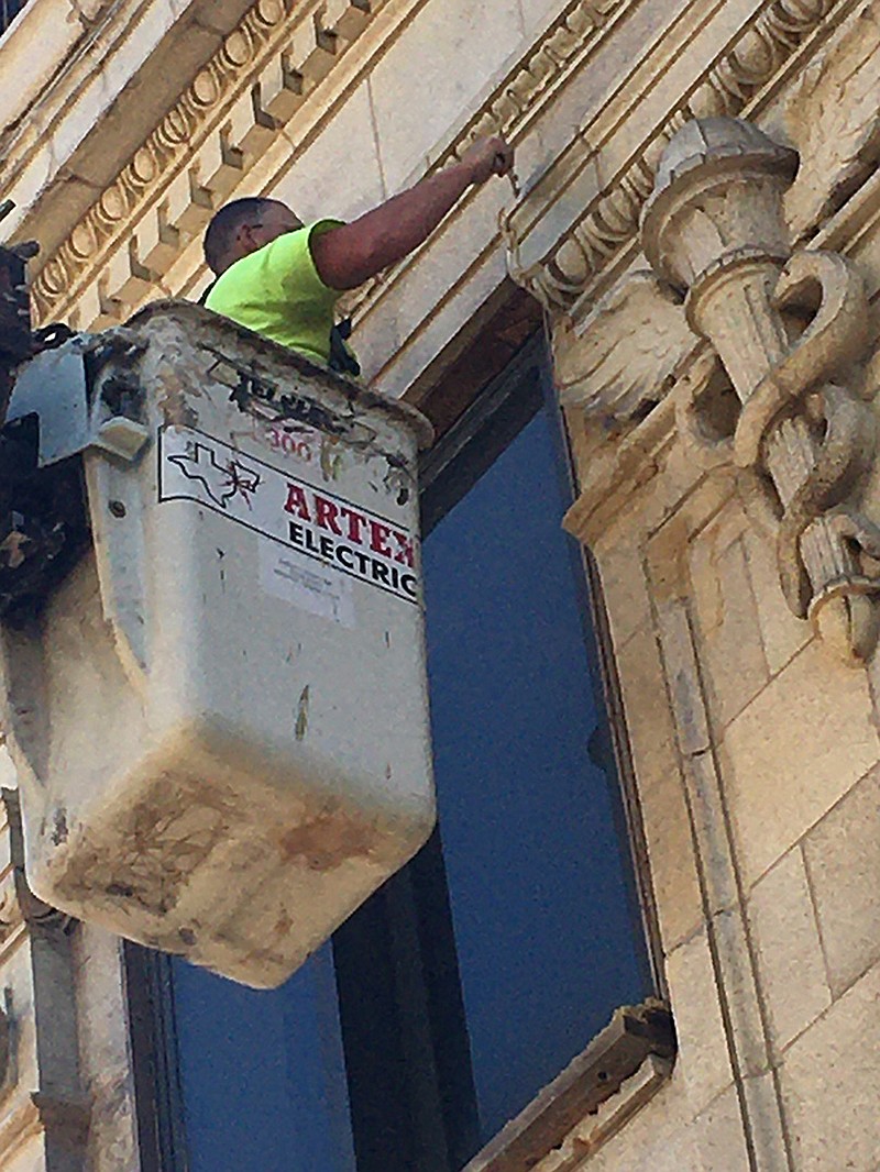 Work continues on Texarkana National Bank downtown, with efforts focused on restoring original architectural details.