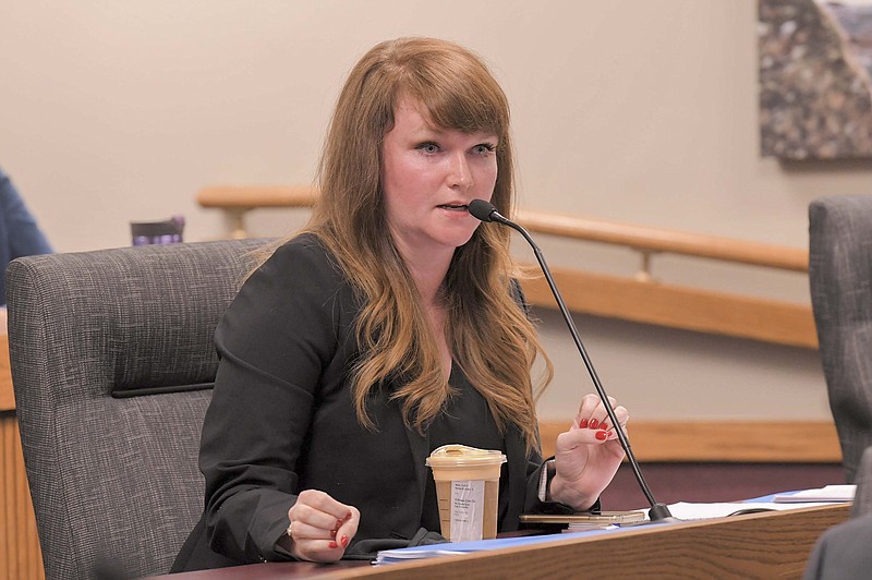 In this November 2020 photo, Rep. Keri Ingle-D, Lee's Summit, inquires of a witness during a hearing of the House Children and Families Committee on unlicensed youth residential facilities operating throughout the state. (Tim Bommel photo)