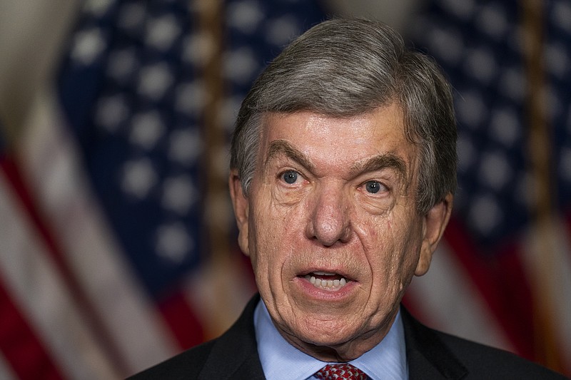 Sen. Roy Blunt, R-Mo., speaks to reporters as he arrives for the Senate Republican policy meeting on Capitol Hill, Thursday, Sept. 17, 2020, in Washington. (AP Photo/Manuel Balce Ceneta)