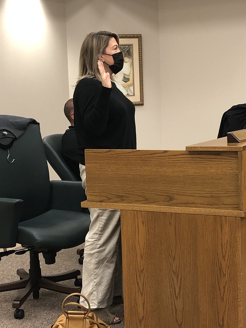 New Pleasant Grove Independent School Board member Brandy Eldridge, Place 5, who ran unopposed, is sworn in. 