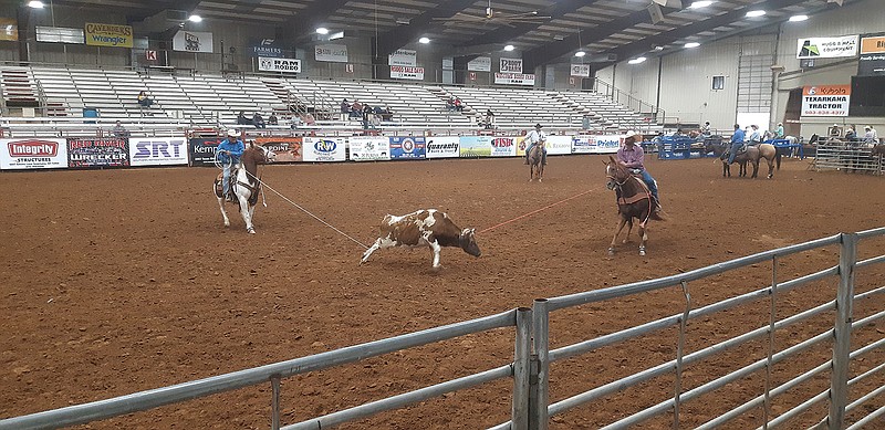 Team ropers participated in a weekend event at the Four States Fairgrounds. The event is just one of many a team roper can compete in throughout the year. Champions can go on to huge events in places like Las Vegas, Nevada, where prizes in the milliions are offered for the top horsemen.
