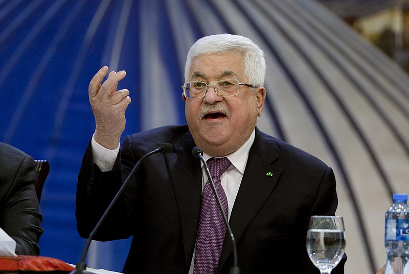 FILE - In this Jan. 22, 2020 file photo, Palestinian President Mahmoud Abbas speaks after a meeting of the Palestinian leadership in the West Bank city of Ramallah. A senior Palestinian official said Tuesday, Nov. 17 the Palestinian Authority will restore ties with Israel after it cut all contacts in May over Israel’s planned annexation of up to a third of the occupied West Bank. The move to restore ties likely reflects the Palestinians’ hopes that the election of former Vice President Joe Biden spells the end of the Trump administration’s Mideast policies, which overwhelmingly favored Israel.  (AP Photo/Majdi Mohammed, File)