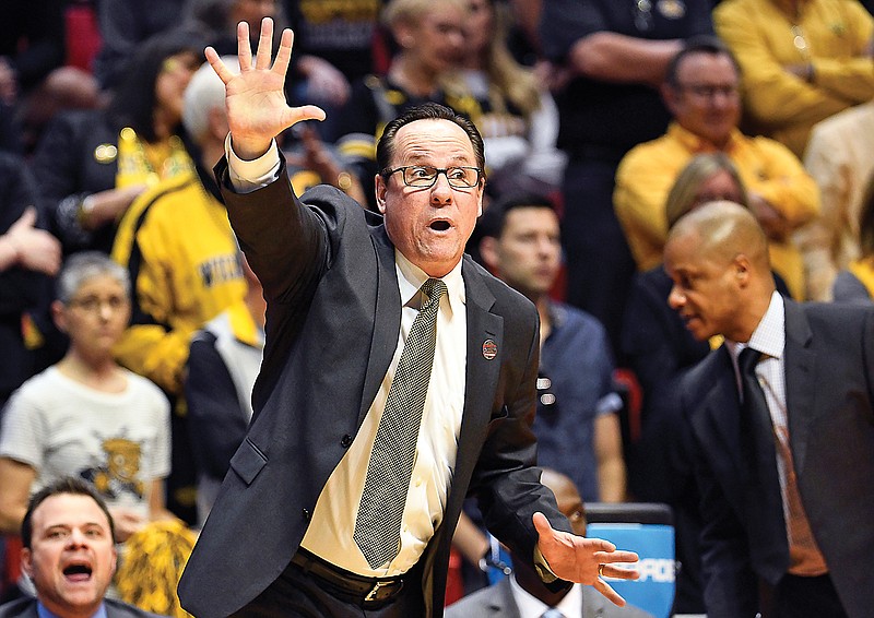 In this March 16, 2018, file photo, Wichita State coach Gregg Marshall reacts during the first half of a first-round NCAA Tournament game against Marshall in San Diego. Marshall resigned Tuesday following an investigation into allegations of verbal and physical abuse.