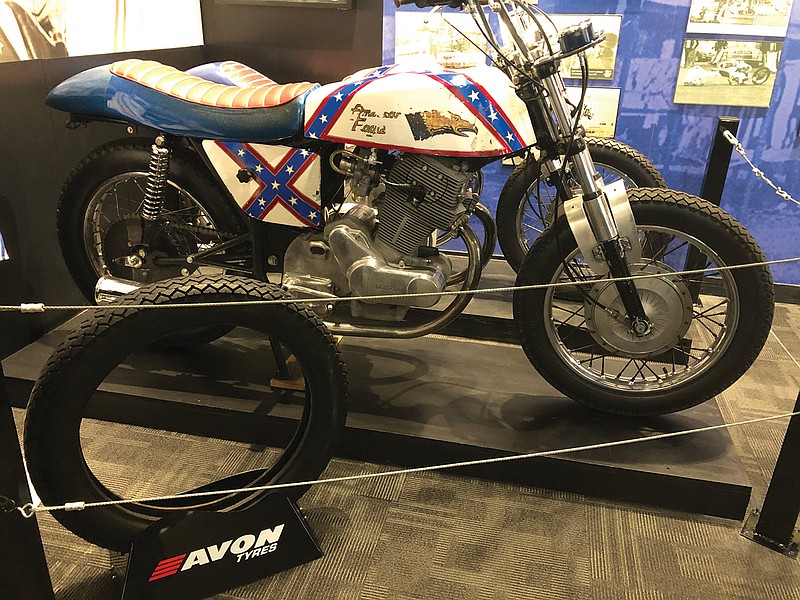 The "American Eagle" Laverda, a motorcycle upon which famed stuntman Robert Craig "Evel" Knievel performed many jumps, was recently restored by Louis "Rocket" Re, a friend of the late stuntman. He acquired the assistance of Avon Tyres, a British tire manufacturer now owned by Cooper Tire. Avon Tyres supplied the original tires for the motorcycle. (Submitted photo )

