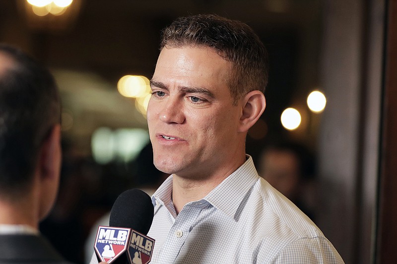 In this Nov. 13, 2019, file photo, Cubs president of baseball operations Theo Epstein speaks at a media availability during the Major League Baseball general managers annual meetings in Scottsdale, Ariz.
