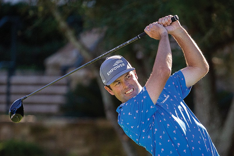 Robert Streb watches his drive down the 10th fairway during Saturday's third round of the RSM Classic in St. Simons Island, Ga.