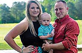 James Crowe is pictured with wife Kristen Crowe and their son, Ezra. James Crowe, 24, was killed when Forrest Stewart Jr., high on meth, crossed seven feet into James Crowe's lane on U.S. Highway 67 in Miller County and hit him head-on. Stewart was found guilty of felony negligent homicide in July, 2019, and his conviction was affirmed last week by the Arkansas Court of Appeals.