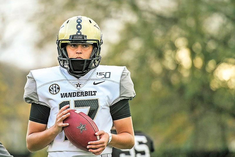 In this image provided by Vanderbilt Athletics, Vanderbilt kicker Sarah Fuller looks on during Wednesday's practice in Nashville, Tenn. Fuller, a goalkeeper on the Commodores' women's soccer team, will don a football uniform on Vanderbilt's sideline and is looking to become the first woman to play in a Power 5 game when the Commodores take on Missouri today.