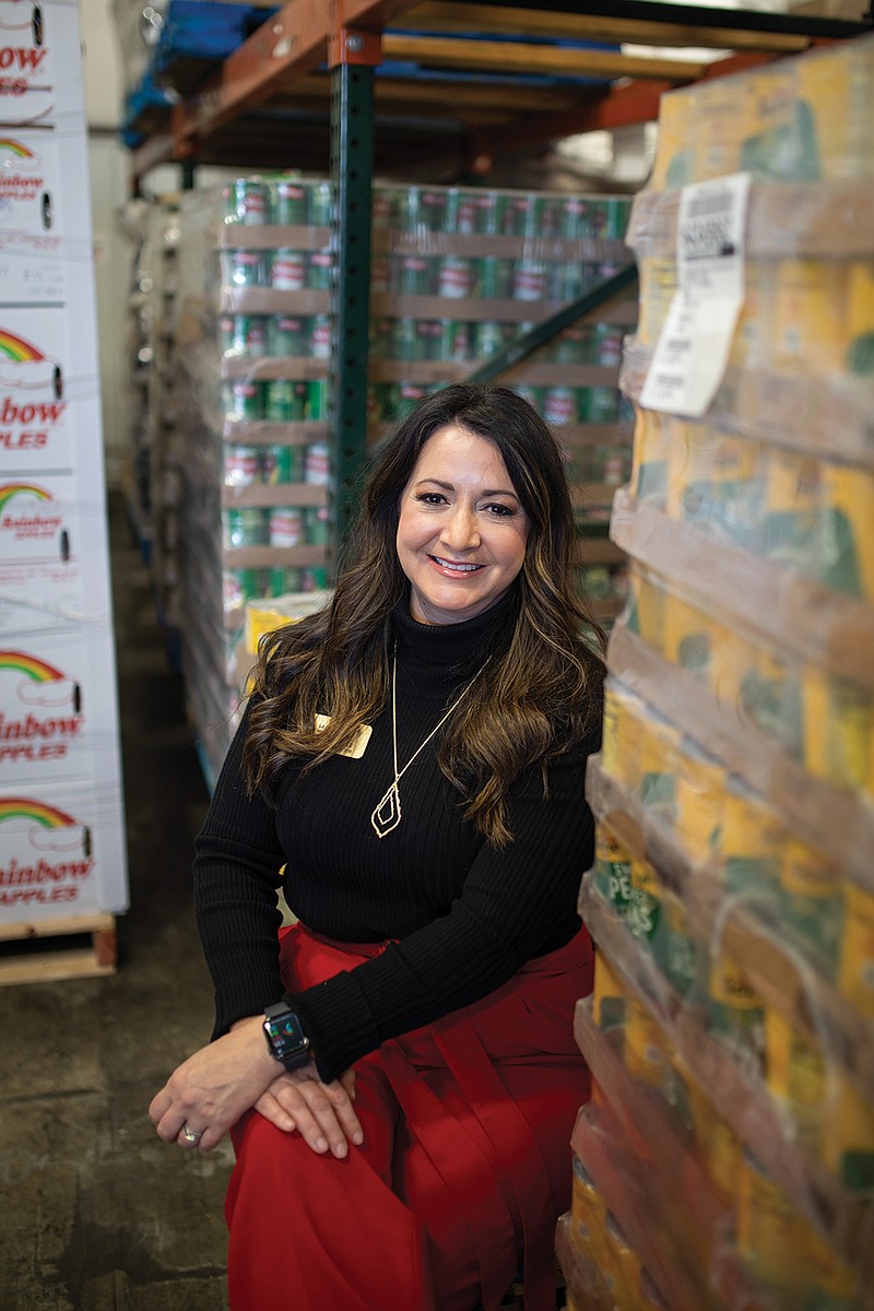 Camille Wrinke inside the Harvest Regional Food Bank warehouse in Texarkana. 