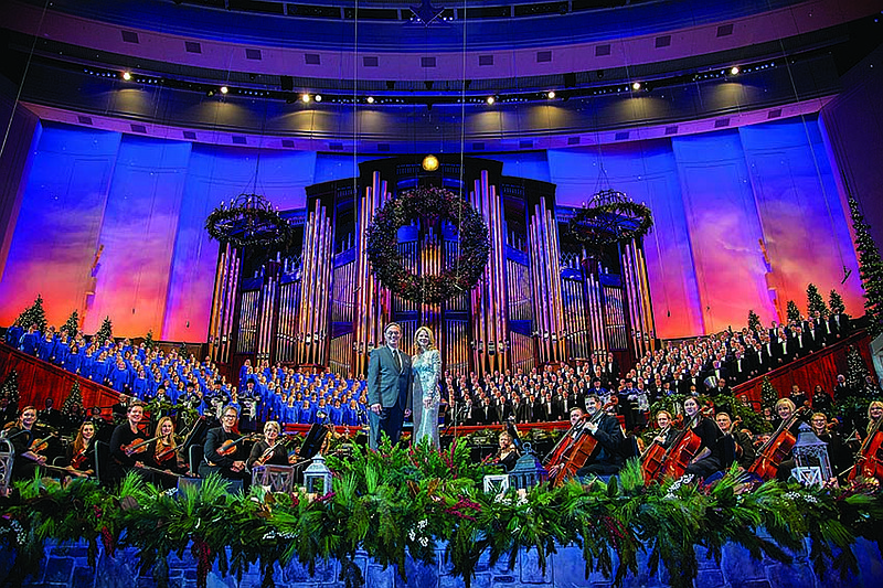 Kelli O'Hara, center right, and Richard Thonas are pictured with the Tabernacle Choir and Orchestra. The hourlong special "Christmas withe the Tabernacle Choir Featuring Kelli OHara and Richard Thomas" will air Dec. 14 on PBS.