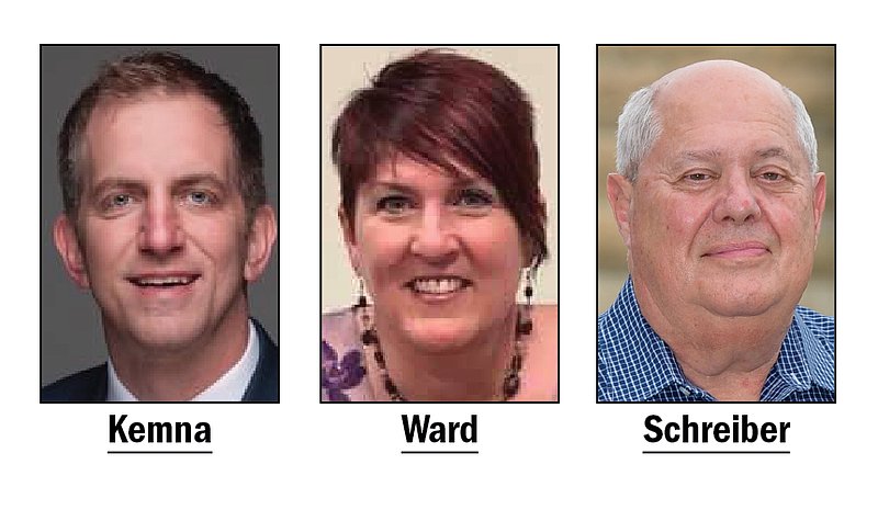 Ward 1 Councilman David Kemna, Ward 2 Councilwoman Laura Ward and Ward 5 Councilman Mark Schreiber have filed as candidates for the April 6 municipal election.