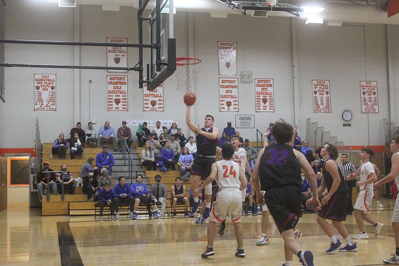 <p>Democrat photo/Kevin Labotka</p><p>The California Pintos boys basketball team won its first game of the season Dec. 22 in a 59-24 victory over New Bloomfield.</p>