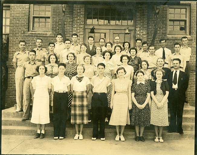 The North Heights School class of 1938 poses for a photo in front of the school. The class was one of the first to be celebrated with an alumni reunion banquet, a tradition that continued through 2019.