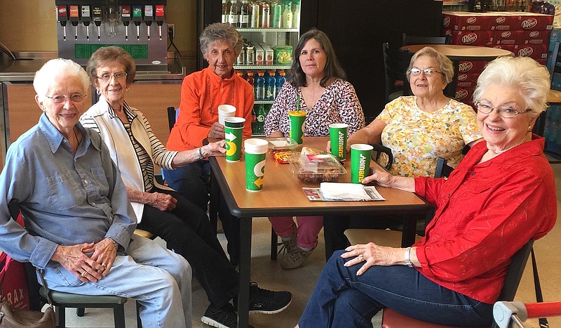The Coffee Ladies of Linden, who haven't been able to meet in months, are shown meeting in Crumps Store a year ago. They are, from left, the late Cissi Lanier, Ruby Dowd, Jo Miller, Georgie Morris, Johnnie Hennon and Sandra Johnson.
